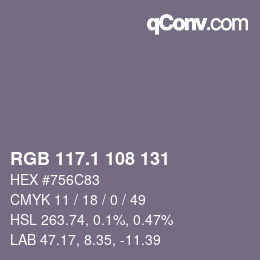 カラーコード: RGB 117.1 108 131 | qconv.com