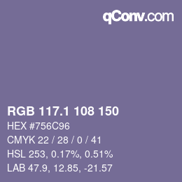 カラーコード: RGB 117.1 108 150 | qconv.com