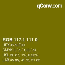 カラーコード: RGB 117.1 111 0 | qconv.com