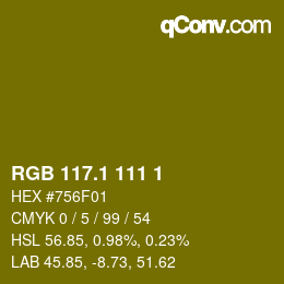 カラーコード: RGB 117.1 111 1 | qconv.com