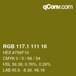 カラーコード: RGB 117.1 111 16 | qconv.com