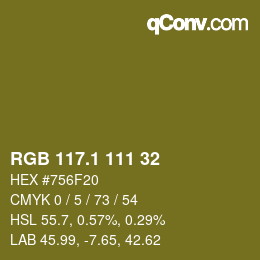 カラーコード: RGB 117.1 111 32 | qconv.com