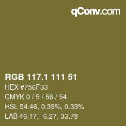 カラーコード: RGB 117.1 111 51 | qconv.com