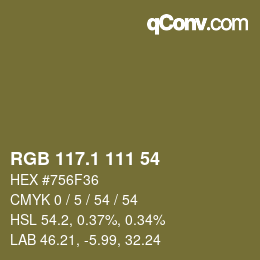 カラーコード: RGB 117.1 111 54 | qconv.com