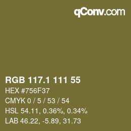 カラーコード: RGB 117.1 111 55 | qconv.com