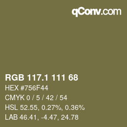 カラーコード: RGB 117.1 111 68 | qconv.com