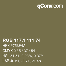 カラーコード: RGB 117.1 111 74 | qconv.com