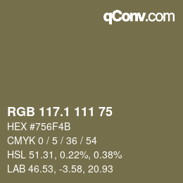 カラーコード: RGB 117.1 111 75 | qconv.com