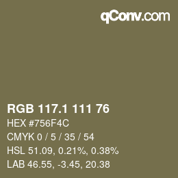 カラーコード: RGB 117.1 111 76 | qconv.com
