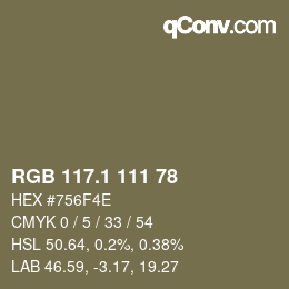 Color code: RGB 117.1 111 78 | qconv.com
