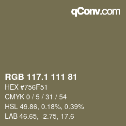 カラーコード: RGB 117.1 111 81 | qconv.com