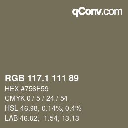 カラーコード: RGB 117.1 111 89 | qconv.com