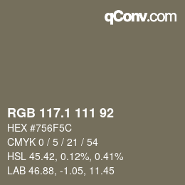 Color code: RGB 117.1 111 92 | qconv.com
