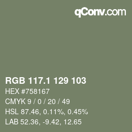 カラーコード: RGB 117.1 129 103 | qconv.com