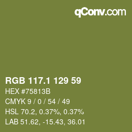 カラーコード: RGB 117.1 129 59 | qconv.com