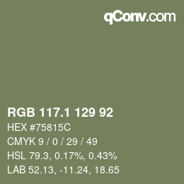 カラーコード: RGB 117.1 129 92 | qconv.com
