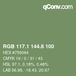Color code: RGB 117.1 144.8 100 | qconv.com