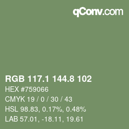 カラーコード: RGB 117.1 144.8 102 | qconv.com