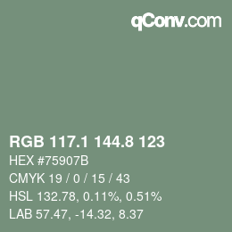 カラーコード: RGB 117.1 144.8 123 | qconv.com