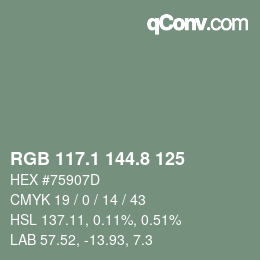 カラーコード: RGB 117.1 144.8 125 | qconv.com