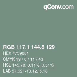 カラーコード: RGB 117.1 144.8 129 | qconv.com