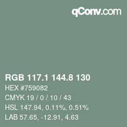 Código de color: RGB 117.1 144.8 130 | qconv.com