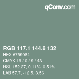 カラーコード: RGB 117.1 144.8 132 | qconv.com