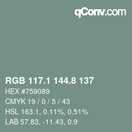 カラーコード: RGB 117.1 144.8 137 | qconv.com