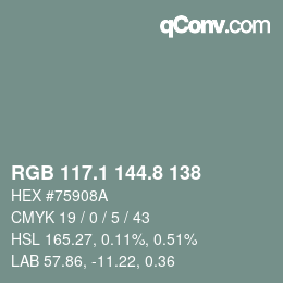 カラーコード: RGB 117.1 144.8 138 | qconv.com