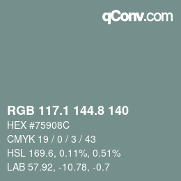 Color code: RGB 117.1 144.8 140 | qconv.com