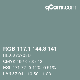 Color code: RGB 117.1 144.8 141 | qconv.com