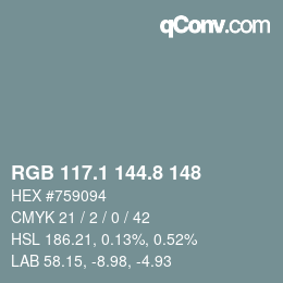 Color code: RGB 117.1 144.8 148 | qconv.com