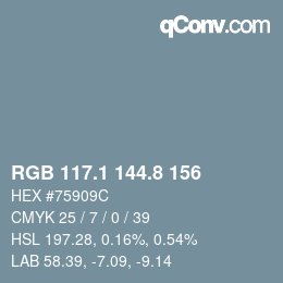 Color code: RGB 117.1 144.8 156 | qconv.com