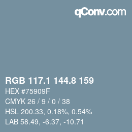 Color code: RGB 117.1 144.8 159 | qconv.com