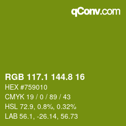 カラーコード: RGB 117.1 144.8 16 | qconv.com
