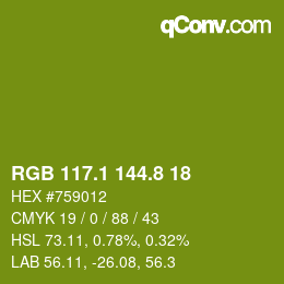 カラーコード: RGB 117.1 144.8 18 | qconv.com