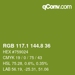 カラーコード: RGB 117.1 144.8 36 | qconv.com