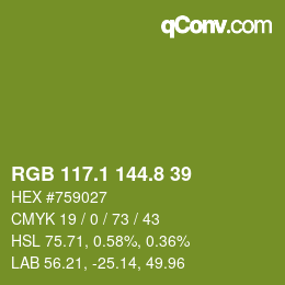 カラーコード: RGB 117.1 144.8 39 | qconv.com