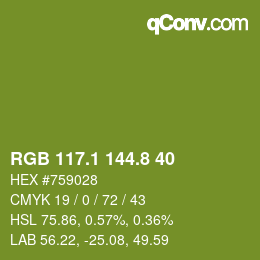 カラーコード: RGB 117.1 144.8 40 | qconv.com