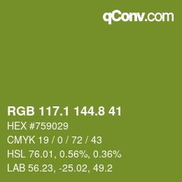 カラーコード: RGB 117.1 144.8 41 | qconv.com