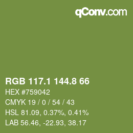 Color code: RGB 117.1 144.8 66 | qconv.com