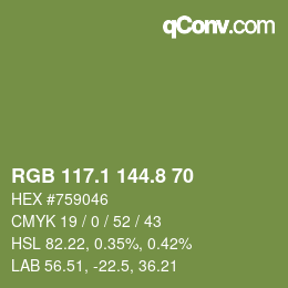 Color code: RGB 117.1 144.8 70 | qconv.com