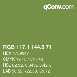 Color code: RGB 117.1 144.8 71 | qconv.com