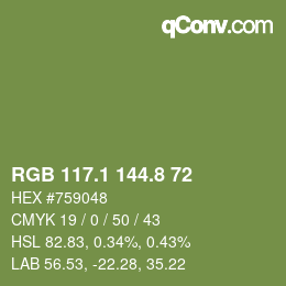カラーコード: RGB 117.1 144.8 72 | qconv.com