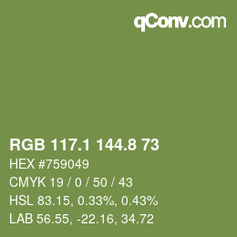 カラーコード: RGB 117.1 144.8 73 | qconv.com