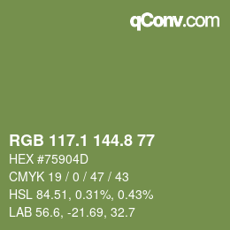 カラーコード: RGB 117.1 144.8 77 | qconv.com