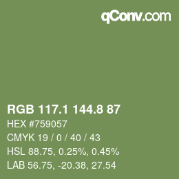 カラーコード: RGB 117.1 144.8 87 | qconv.com