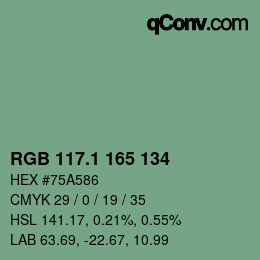 カラーコード: RGB 117.1 165 134 | qconv.com