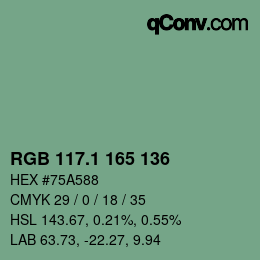 カラーコード: RGB 117.1 165 136 | qconv.com