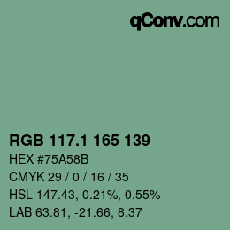 カラーコード: RGB 117.1 165 139 | qconv.com